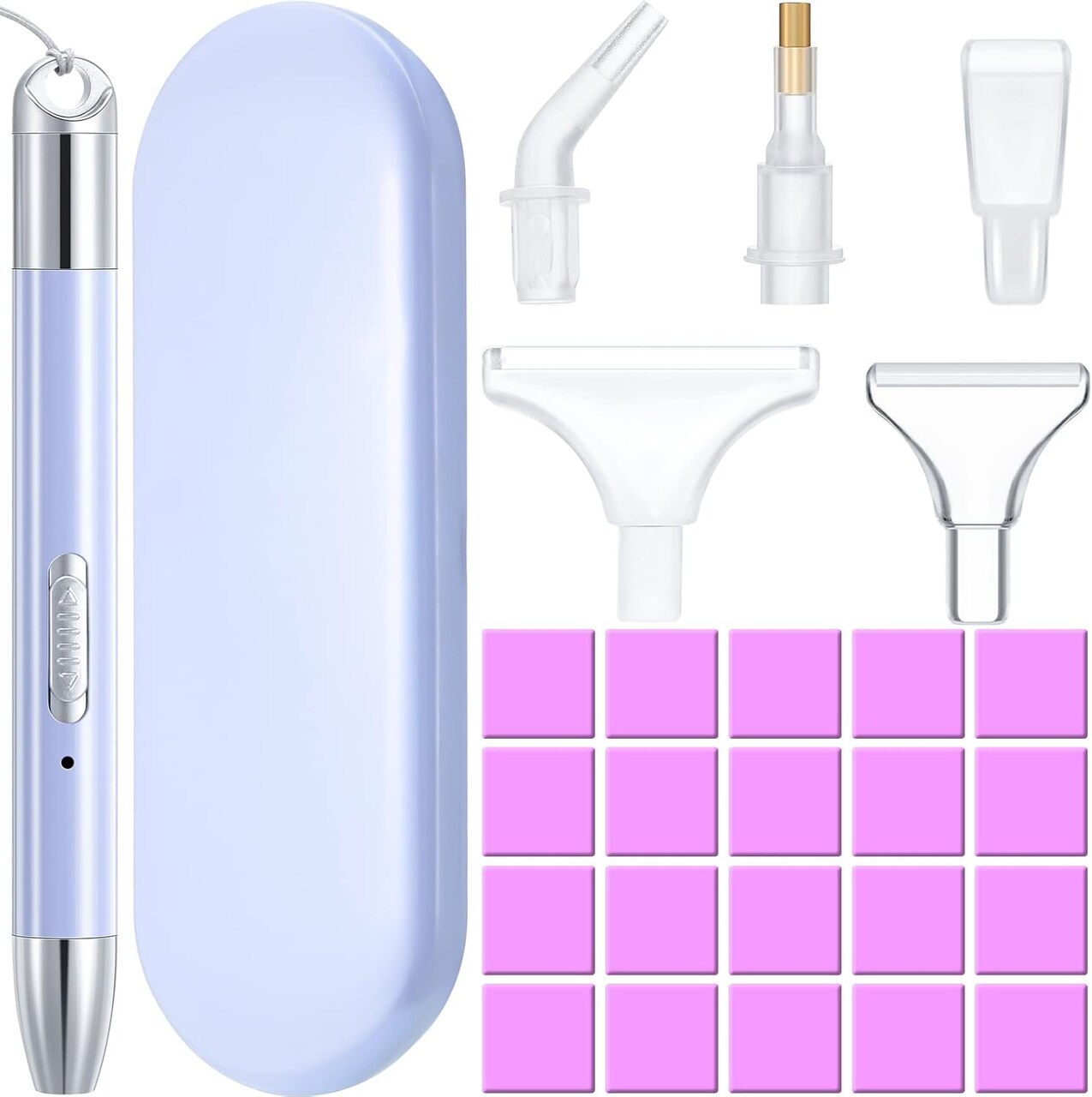 27 Pcs Diamond Painting Rhinestone Art Accessories & Tools, Included Lighted USB Rechargeable LED Painting Pen, 20 Glue Clay, 5 Rhinestone Pen Tips and Storage Case for DIY Painting Craft(Purple)